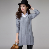 2016春季新款韩版女毛衣中长款衬衫领套头假两件显瘦针织衫女毛衣