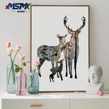 买2送1麋鹿一家北欧现代简约创意装饰画客厅挂画背景墙画玄关壁画