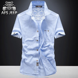 AFS JEEP棉麻短袖衬衫男韩版修身时尚休闲大码上衣夏季亚麻衬衣潮