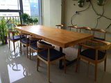 美式乡村loft餐厅铁艺实木餐桌椅组合 长条原木办公桌复古会议桌