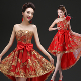 最新款新娘结婚礼服时尚敬酒服红色前短后长韩版婚纱旗袍孕妇可穿