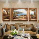 欧式花卉古典油画装饰画现代客厅纯手绘油画三联有框美式油画正品