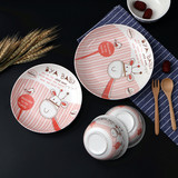 陶瓷碗 韩式碗家用套装米饭碗礼品印彩创意餐具汤碗卡通碗盘