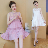 2016夏季新款时尚甜美气质孕妇裙韩版夏装无袖蕾丝连衣裙中长款