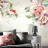 蕊西欧式花朵油画背景墙壁纸 粉色客厅电视墙墙纸 卧室定做壁画