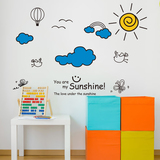 儿童房床边上沙发背景墙面装饰墙贴云朵太阳英文贴纸卡通假日阳光