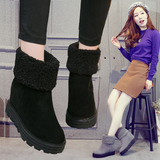 韩版冬季圆头内增高厚底雪地靴短筒真皮坡跟短靴磨砂皮防滑棉鞋女
