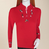 15鄂尔多斯市产女式正品羊绒衫纯色立领纱边羊毛衫针织毛衣特价