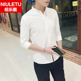 衬衫男短袖青少年韩版修身款潮流衬衣男士夏季纯白色休闲中袖寸衫