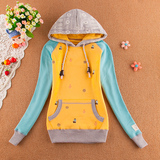 2015春装新款小熊维尼专柜少女中学生糖果色刺绣韩版套头卫衣外套