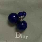 海外代购Dior迪奥经典圆珠款宝蓝色大小水晶两用耳钉