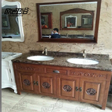 双盆中式橡木实木大理石台面落地式浴室柜组合卫浴柜洗手盆洗漱台