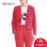 MO&Co.春秋短款V领外套女 简约纯色欧美时尚个性背开叉小外套moco