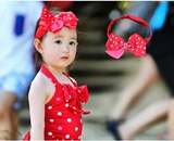 奥莉同款新款儿童泳衣 可爱波点红色连体裙式泳衣 女童女宝宝泳装