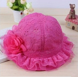 韩国婴儿帽子春夏镂空花朵公主儿童帽子新款婴幼儿遮阳帽子