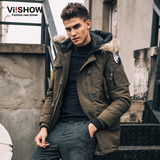 VIISHOW2015冬装新款棉衣外套 欧美街头中长款棉服男 连帽个性潮