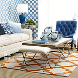 橘色纯羊毛地毯现代客厅茶几卧室床边规则经典几何菱形图案可定制