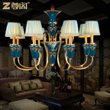 全铜灯吊灯法式田园陶瓷艺术灯具360美式纯铜客厅餐厅卧室灯铜灯