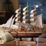 家居装饰品摆件 一帆风顺木质地中海帆船 工艺礼品 新房摆设