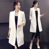 韩版休闲气质白色短外套薄款风衣七分袖OL西服中长款春秋小西装女