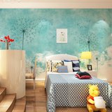 卧室壁纸欧式温馨蒲公英沙发背景墙壁画儿童房壁纸床头影视墙壁纸