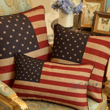 美式复古棉麻布艺做旧美国国旗亚麻靠垫汽车腰枕沙发抱枕靠枕