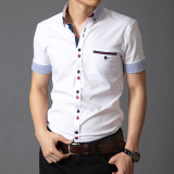 男装夏季男士韩版修身格子短袖衬衫夏装薄款上衣青年百搭商务衬衣