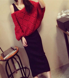 2016早春新款套装韩版女士针织衫两件套修身显瘦长袖毛衣连衣裙子