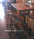 美式LOFT复古吧台桌水管工业风吧台桌椅铁艺实木酒吧咖啡桌吧台椅