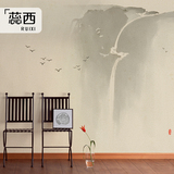 蕊西 简约中式客厅电视背景墙壁纸 手绘瀑布水墨墙纸定做大型壁画