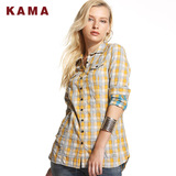 KAMA 卡玛 冬季新款女装 经典格子长袖休闲衬衫 7414856