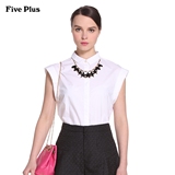 Five Plus2016新品女夏装纯棉纯色中长款宽松短袖衬衫2HM2010850