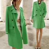 韩国代购2016春装新款双面羊毛呢绒大衣女中长款绿色高端外套 潮