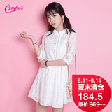 Candie's2016夏新款甜美纯色五分袖纽扣方领修身连衣裙30062079