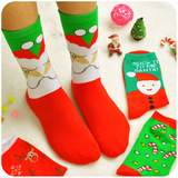 默默爱圣诞节卡通麋鹿秋冬天全棉袜子韩国可爱保暖纯棉女士中筒袜