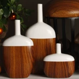 简约现代中式陶瓷木纹贴花花瓶器摆件家居装饰工艺品样板房间软装