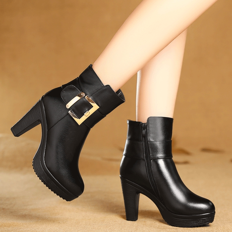 正品2014新款秋冬女靴真皮羊毛短靴中筒靴高