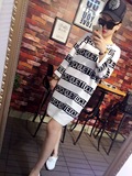 2016秋季新款韩版休闲宽松大码黑白字母长袖套头针织衫中长款女装