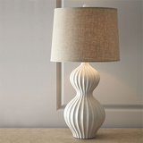 美式乡村台灯白色葫芦创意现代时尚卧室床头灯宜家麻布艺陶瓷台灯