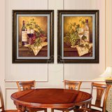 餐厅装饰画 饭厅墙画怀旧复古家居挂画欧式美式油画有框 红酒二联