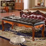 玛蒂诗家具 美式床尾凳欧式实木真皮软包长凳卧室复古换鞋床边凳