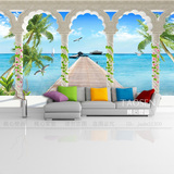 大型壁画家装墙纸壁纸客厅卧室沙发电视背景墙延伸立体蓝色风景海