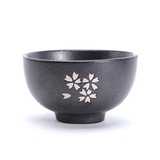 和风樱花餐具古朴日式米饭碗陶瓷碗餐饮具黑色小汤碗加厚圆碗面碗