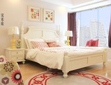 美式乡村实木床1.5m1.8米双人床卧室家具 法美式咖啡色白色柱子床