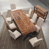 北欧实木铁艺做旧餐桌美式复古工业办公会议书桌设计loft原木家具