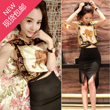 欧美蘑菇街2016舂装夏装新款韩版女装不规则流苏半身裙时尚套装潮