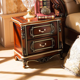 欧式床头柜 美式复古仿古新古典实木橡木法式奢华雕花储物柜