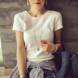 韩版白色t恤打底衫修身显瘦体恤女夏短袖圆领紧身纯色半袖女士潮