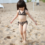 出口韩国可爱豹纹儿童泳衣女童比基尼分体婴儿游泳衣小孩宝宝泳装