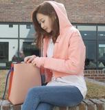 4韩国代购正品 minsshop春夏装薄款粉色超短款开衫帽衫卫衣外套